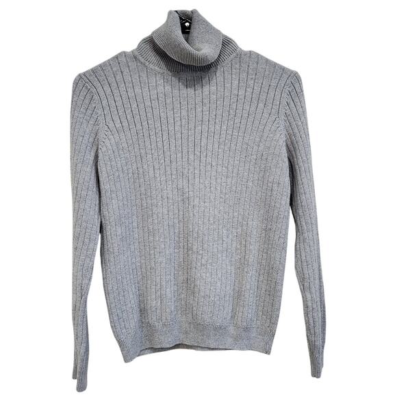 Pria Tutleneck Pullover Sweater Striped Texture Knit Cotton Pullover Gray Small - Picture 3 of 4